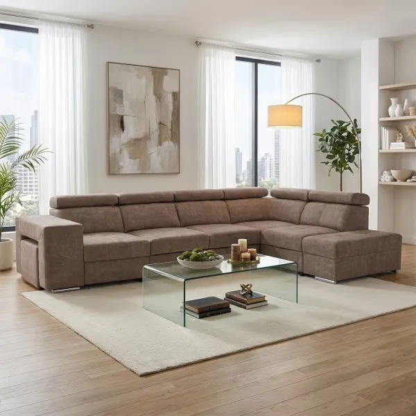 Sedacia súprava, béžová, pravá, MALAGA BIG