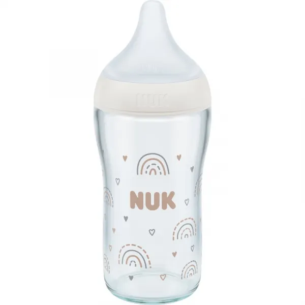 NUK Perfect Match Glass Bottle sklenená dojčenská fľaša s kontrolou teploty 3m+ 230 ml