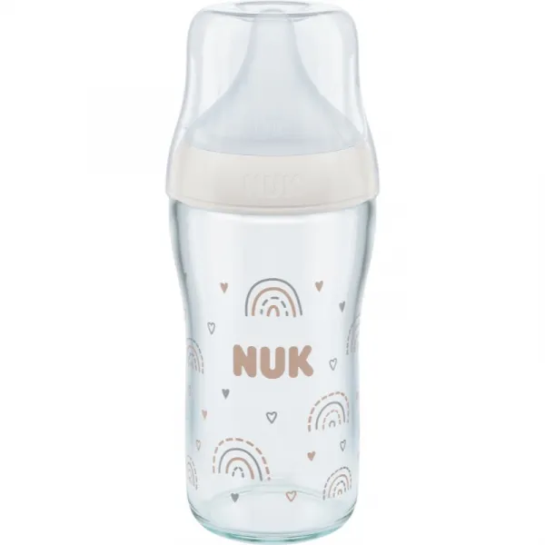 NUK Perfect Match Glass Bottle sklenená dojčenská fľaša s kontrolou teploty 3m+ 230 ml