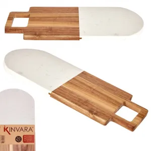 KINVARA Doska na krájanie s úchytom PREPPY 38x18 cm z masívu/biely mramor