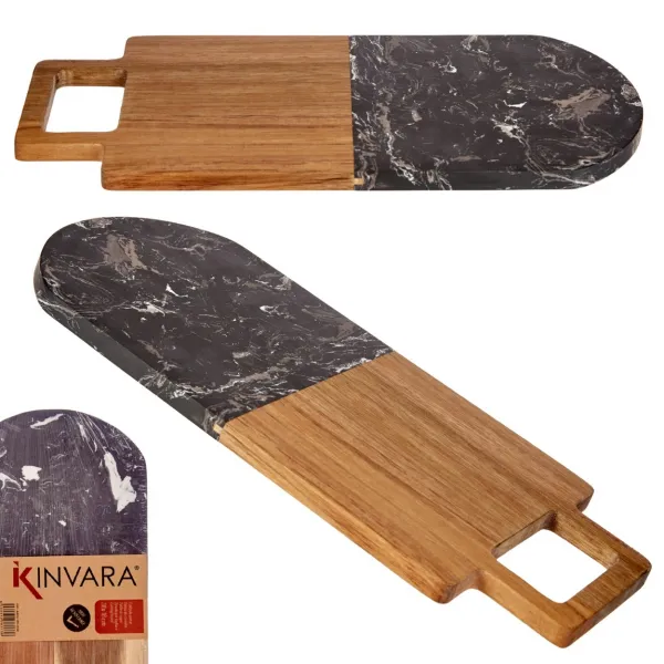 KINVARA Doska na krájanie s úchytom PREPPY 38x18 cm z masívu/čierny mramor