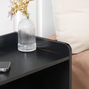 VASAGLE Nočný stolík Silven 38 cm s LED osvetlením a nabíjacou stanicou čierny