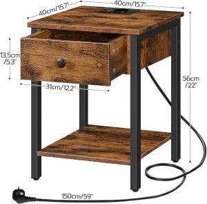 Nočný stolík Vasagle Ferira 40 cm s nabíjacou stanicou čierny/hnedý