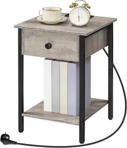 Nočný stolík Vasagle Ferira 40 cm s nabíjacou stanicou čierny/sivý