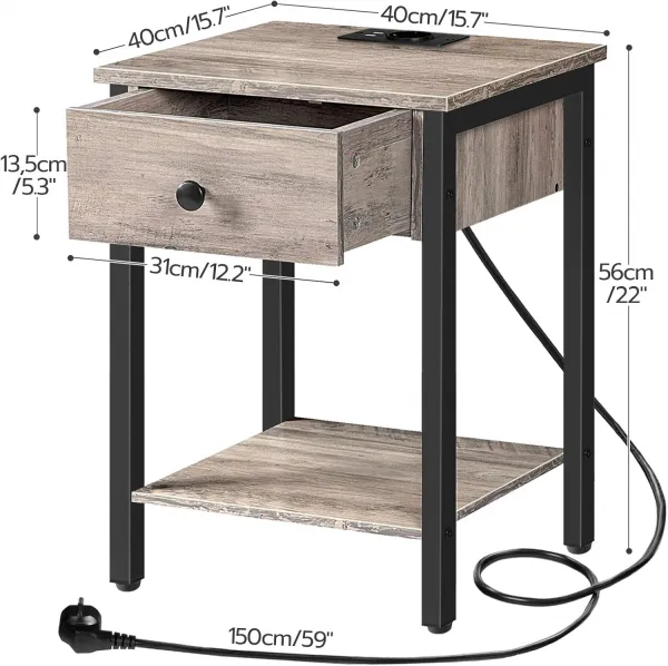 Nočný stolík Vasagle Ferira 40 cm s nabíjacou stanicou čierny/sivý