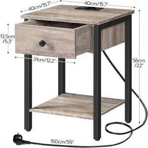 Nočný stolík Vasagle Ferira 40 cm s nabíjacou stanicou čierny/sivý