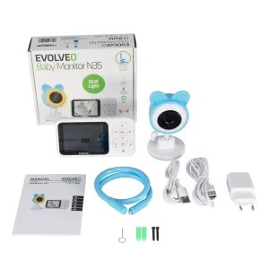 EVOLVEO Baby Monitor N35, dětská chůvička s kamerou,VOX,teploměr,noční vidění,RGB světlo, Modrá