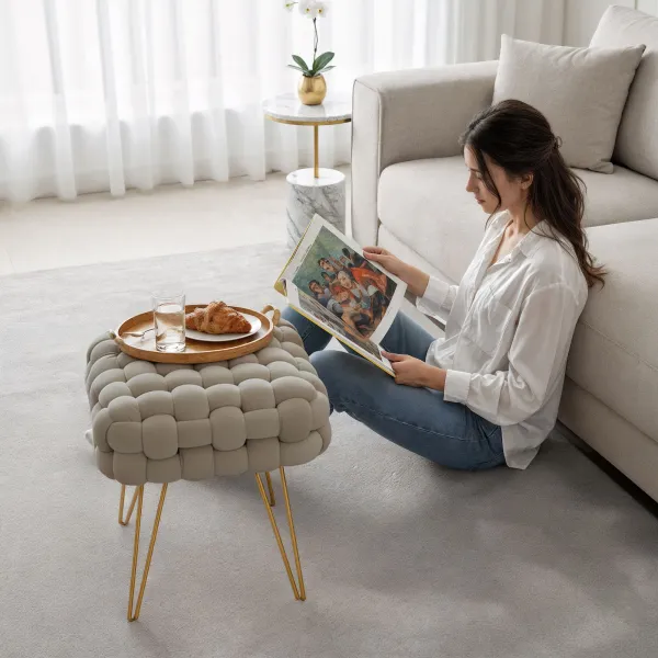 Ak furniture Taburet Dotty béžový
