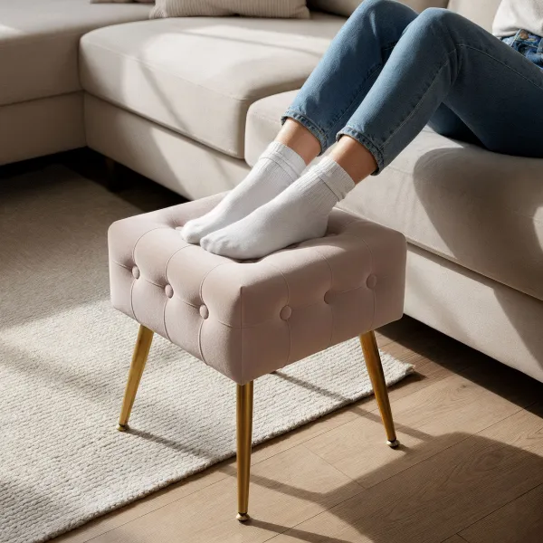 Ak furniture Taburet Quadra pudrově růžový