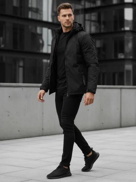 Trendy zimná bunda s kapucňou čierna