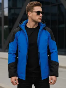 Športová zimná bunda s kapucňou modrá, čierna