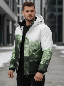 Športová zimná bunda s kapucňou biela, zelená