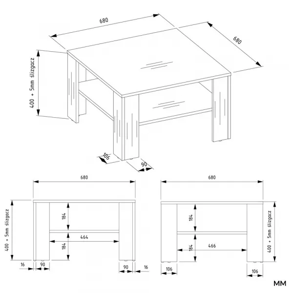 TP Living Konferenčný stolík Square 68 cm biely
