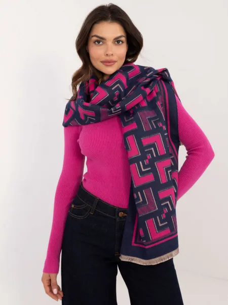 Navy blue and fuchsia women's scarf with patterns