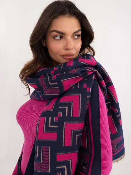 Navy blue and fuchsia women's scarf with patterns