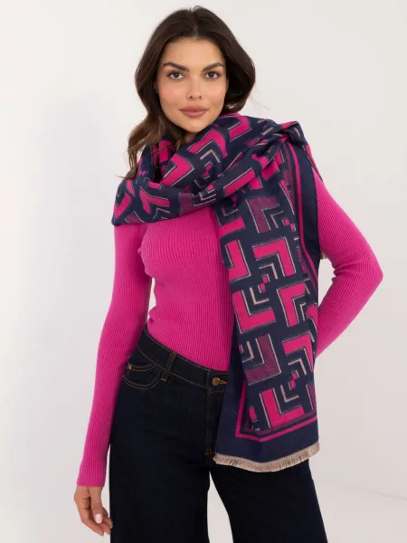 Navy blue and fuchsia women's scarf with patterns