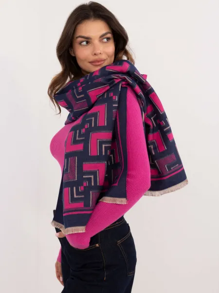 Navy blue and fuchsia women's scarf with patterns