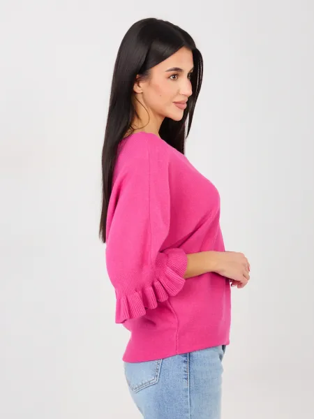 Fuchsiový sveter s volánovými rukávmi
