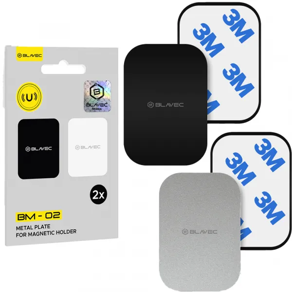 Blavec Metal Plate kovový pliešok pre magnetický držiak na mobil 2ks, čierny/strieborný