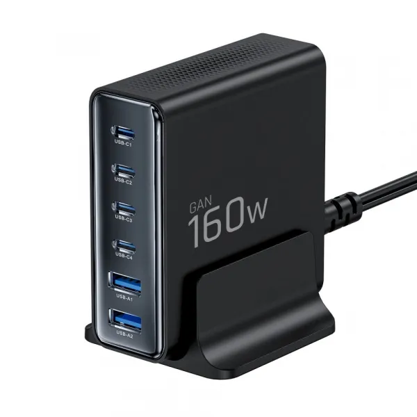 Tech-Protect DC160W GaN nabíjačka 2x USB / 4x USB-C 160W PD QC, čierna