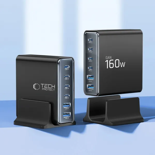 Tech-Protect DC160W GaN nabíjačka 2x USB / 4x USB-C 160W PD QC, čierna