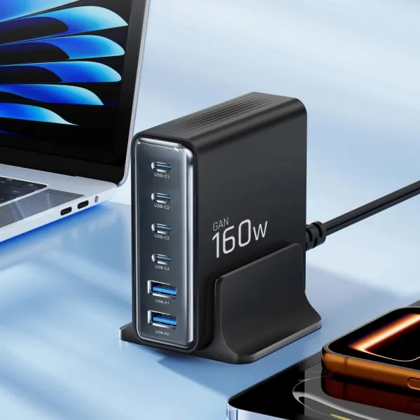 Tech-Protect DC160W GaN nabíjačka 2x USB / 4x USB-C 160W PD QC, čierna