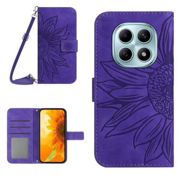 ART SUNFLOWER Peňaženkový obal so šnúrkou pre Xiaomi Redmi Note 15 Pro tmavofialový