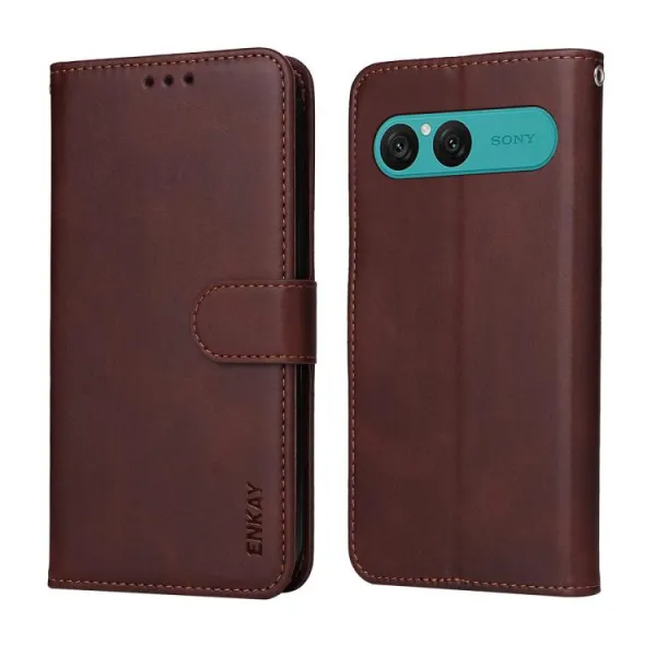 ENKAY PREMIUM SET Peňaženkové puzdro a ochranné sklo Sony Xperia 10 VII hnedé