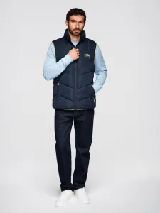 Ombre Men's quilted sleeveless jacket with neon accents - navy blue