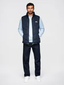 Ombre Men's quilted sleeveless jacket with neon accents - navy blue