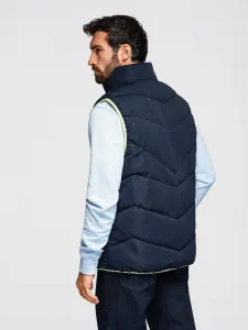 Ombre Men's quilted sleeveless jacket with neon accents - navy blue