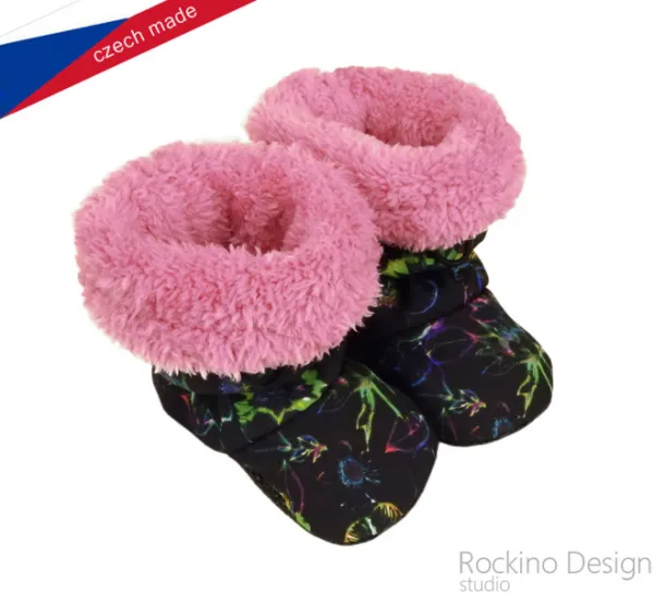 Detské protismykové softshellové topánočky ROCKINO – ružový kožúšok (AntiSlip) Farba: Čierna, Veľkosť: 11-15mes.