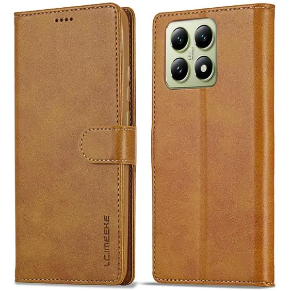 IMEEKE Peňaženkový obal pre Xiaomi 14T Pro svetlohnedý