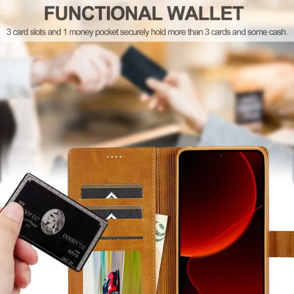 IMEEKE Peňaženkový obal pre Xiaomi 14T Pro svetlohnedý