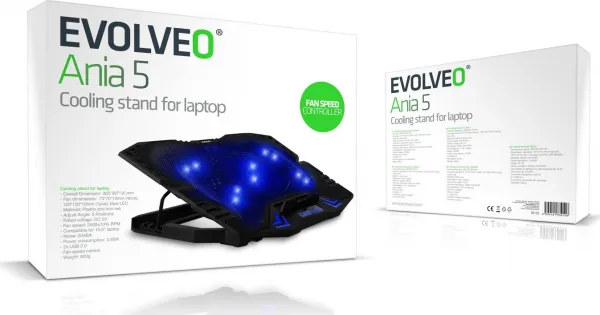 EVOLVEO Ania 5, chladiaci stojan na notebook, modré podsvietenie