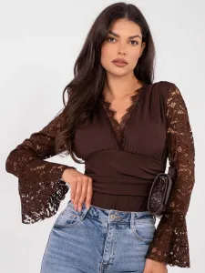 Hnedé čipkované body s dlhými rukávmi