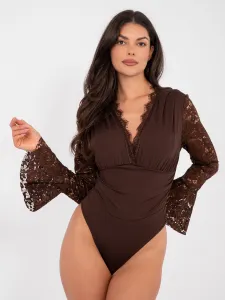 Hnedé čipkované body s dlhými rukávmi