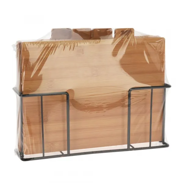 Excellent Houseware Sada 4 ks bambusových prkének na krájení ve stojanu TIMBER hnědá