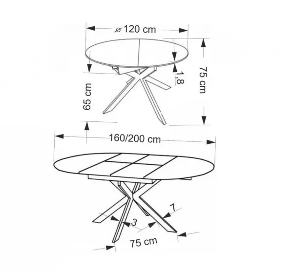 HALMAR Rozkládací jídelní stůl ACORD 120/200 cm dub přírodní/černý