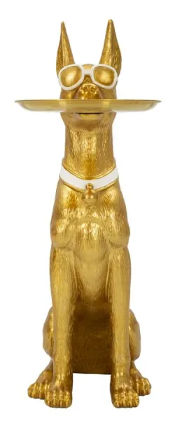 Mauro Ferretti Dekoratívna socha Dog Pit s podnosom 74 cm zlatá