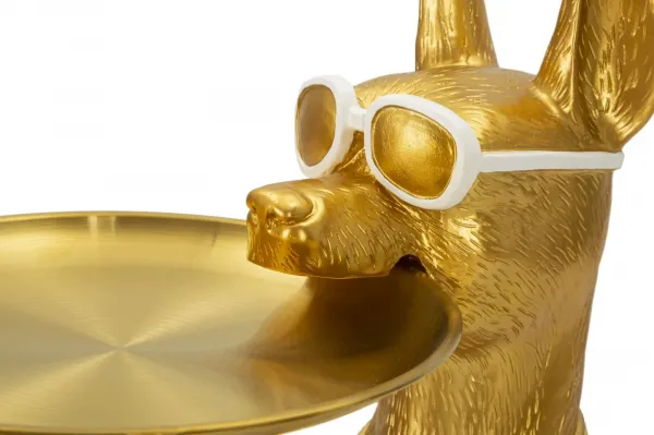 Mauro Ferretti Dekoratívna socha Dog Pit s podnosom 74 cm zlatá