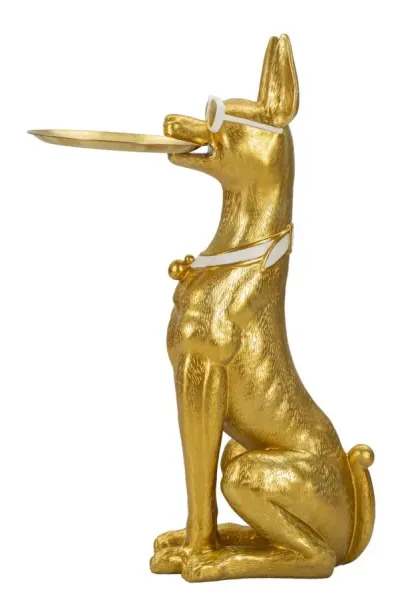 Mauro Ferretti Dekoratívna socha Dog Pit s podnosom 91 cm zlatá