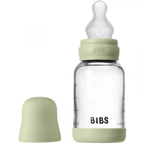 BIBS antikoliková sklenená fľaša so silikónovým cumlíkom 120ml - Sage