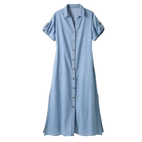 Košeľové midi šaty z tenkého denimu