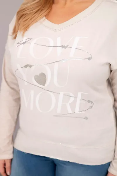 Kesi Włoski Dámska blúzka Plus Size s nápisom Love You More béžová