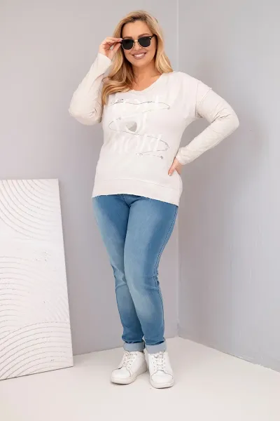 Kesi Włoski Dámska blúzka Plus Size s nápisom Love You More béžová