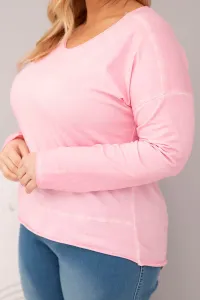 Kesi Włoski Dámska blúzka Plus Size s V výstrihom a dlhším zadným dielom svetloružová