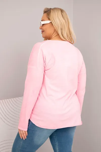 Kesi Włoski Dámska blúzka Plus Size s V výstrihom a dlhším zadným dielom svetloružová