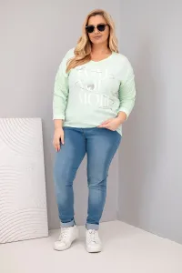 Kesi Włoski Dámska blúzka Plus Size s nápisom Love You More mentolová