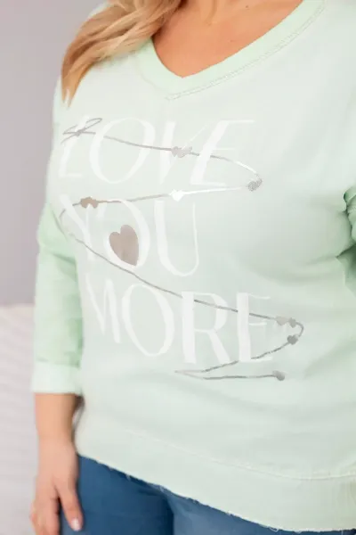 Kesi Włoski Dámska blúzka Plus Size s nápisom Love You More mentolová